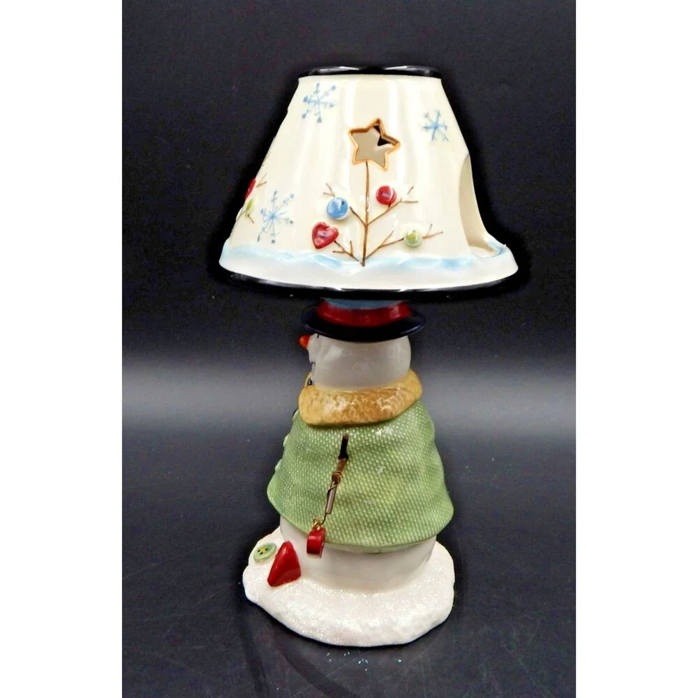 St. Nicholas Square Snowman Button Ceramic Candle Lamp Tealight Holder 10 Inch